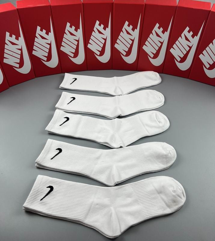 Kit de Meias Cano alto Nike com 5 Pares (Branco)